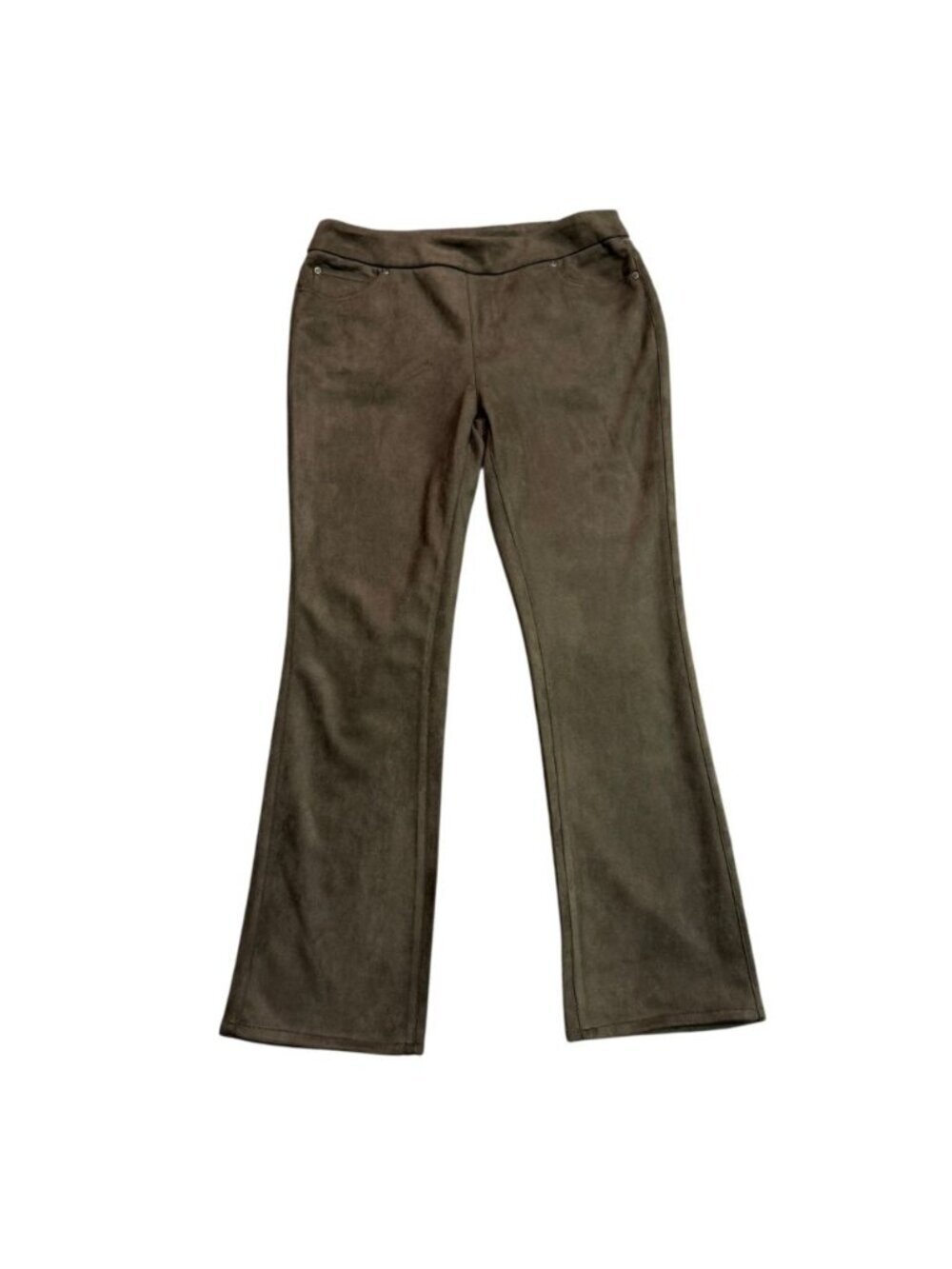 Slim-Sation 8P Brown Faux Suede Flare Pants Tummy Control Stretch NWT
